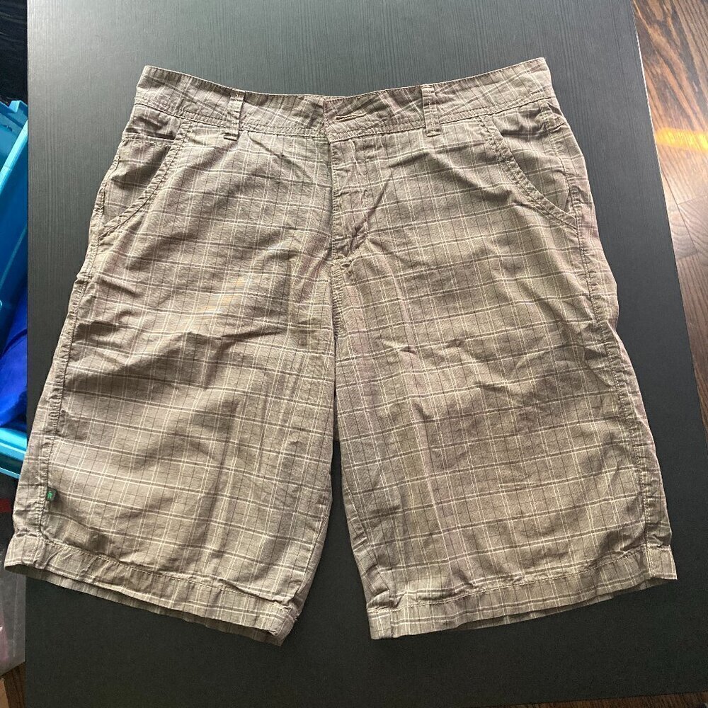 MENS GOTCHA PLAID BROWN  FLAT FRONT SHORTS/100% COTTON SIZE 34